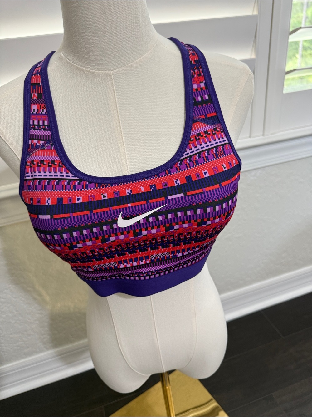 Nike Purple & Red Geometric-Print Medium Support Sports Bra